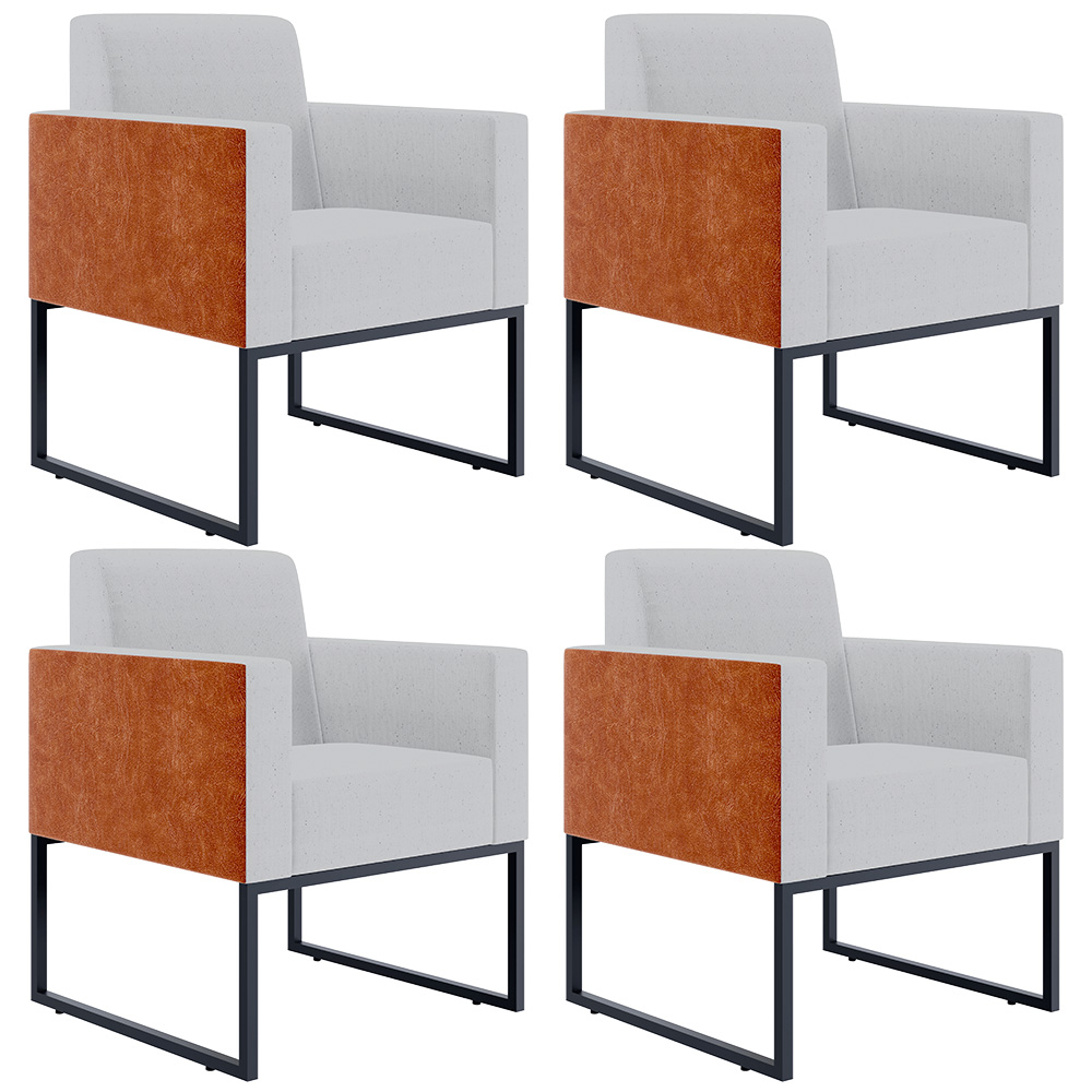 Kit 04 Poltronas Decorativas Sala Base fixa Metal Helô L02 Linho Cinza Couríssimo Camel - Lyam Decor