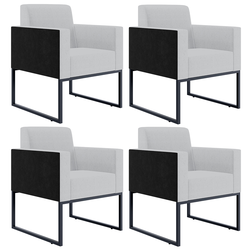 Kit 04 Poltronas Decorativas Sala Base fixa Metal Helô L02 Linho Cinza Couríssimo Preto - Lyam Decor