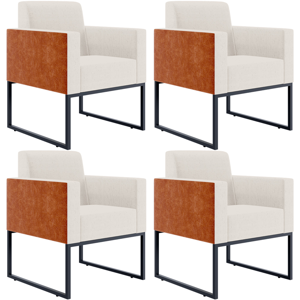 Kit 04 Poltronas Decorativas Sala Base fixa Metal Helô L02 Linho Cru Couríssimo Camel - Lyam Decor