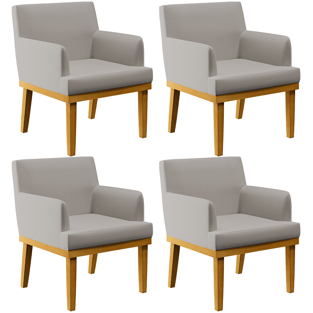 Kit 04 Poltronas Decorativas Sala De Estar Base Mel Beatriz W01 Linho Bege - Lyam Decor