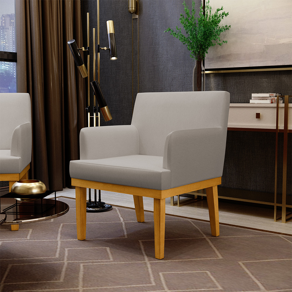 Kit 04 Poltronas Decorativas Sala De Estar Base Mel Beatriz W01 Linho Bege - Lyam Decor