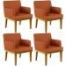Kit 04 Poltronas Decorativas Sala De Estar Beatriz Base Mel W01 Tecido Terracota - Lyam Decor