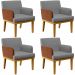 Kit 04 Poltronas Decorativas Sala Estar Beatriz W01 Linho Cinza Escuro Couríssimo Camel - Lyam Decor