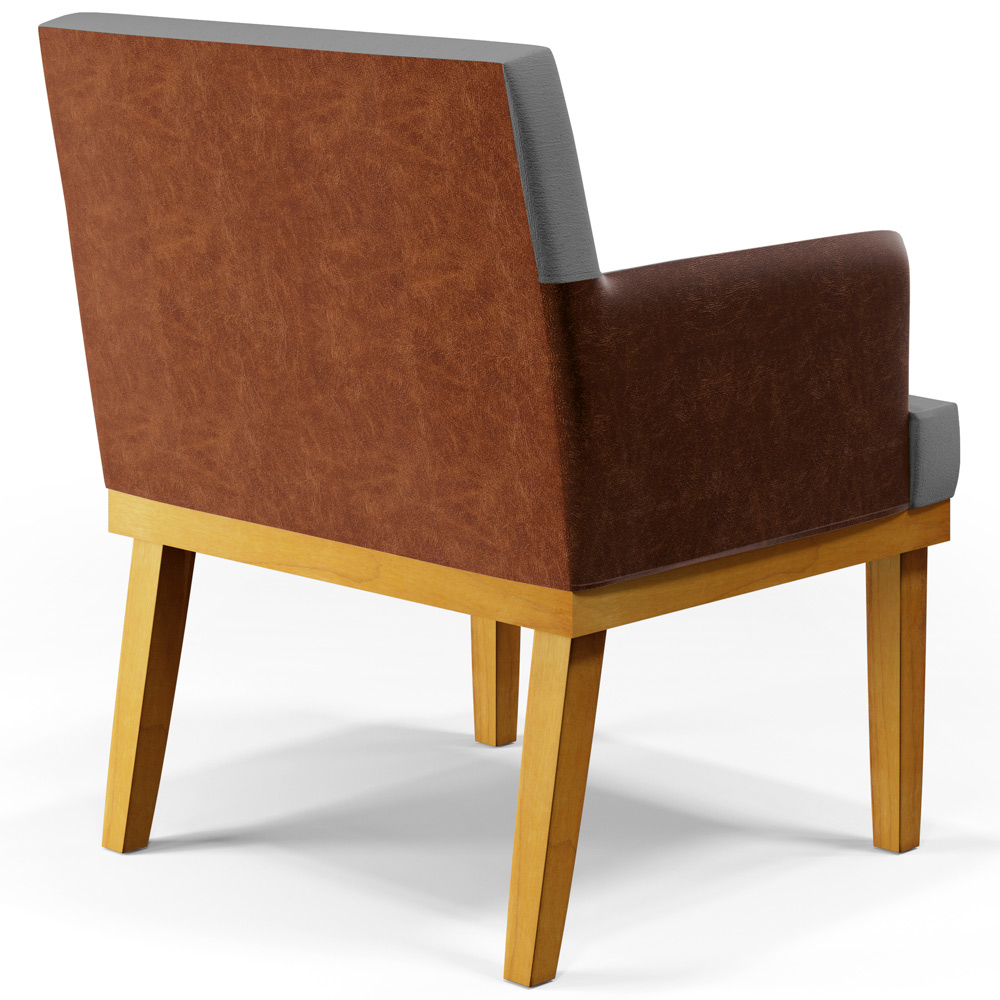 Kit 04 Poltronas Decorativas Sala Estar Beatriz W01 Linho Cinza Escuro Couríssimo Camel - Lyam Decor