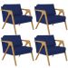 Kit 04 Poltronas Decorativas Sala Pietra Estrutura De Madeira L02 Suede Azul Marinho - Lyam Decor