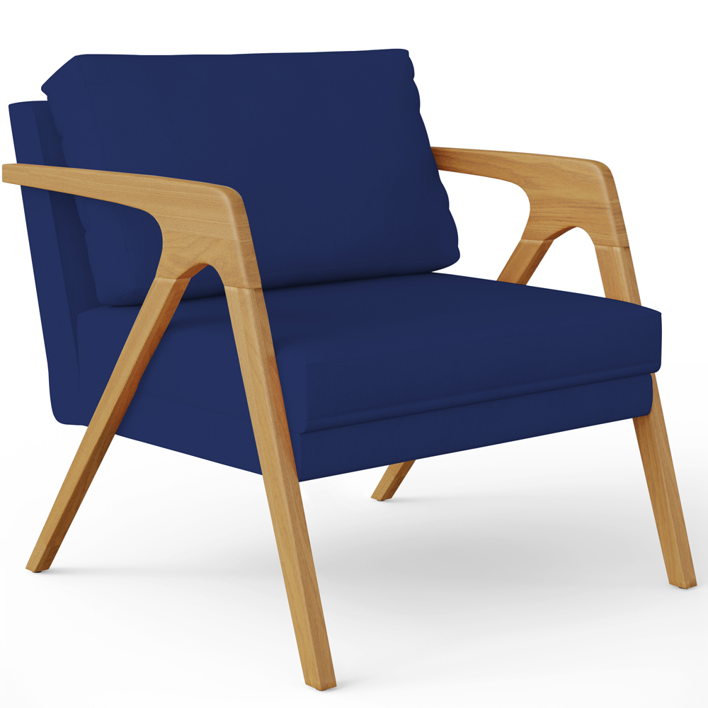 Kit 04 Poltronas Decorativas Sala Pietra Estrutura De Madeira L02 Suede Azul Marinho - Lyam Decor