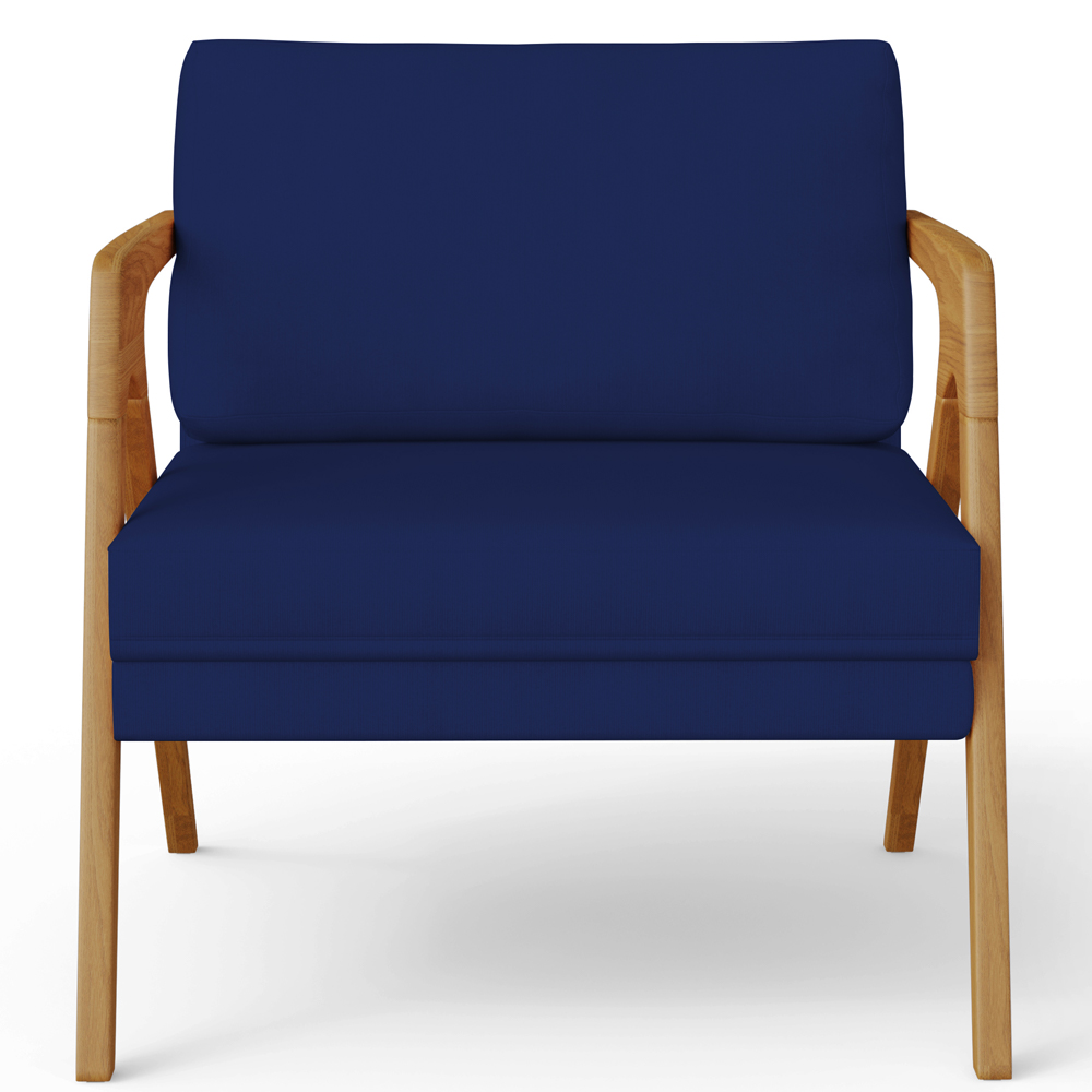 Kit 04 Poltronas Decorativas Sala Pietra Estrutura De Madeira L02 Suede Azul Marinho - Lyam Decor