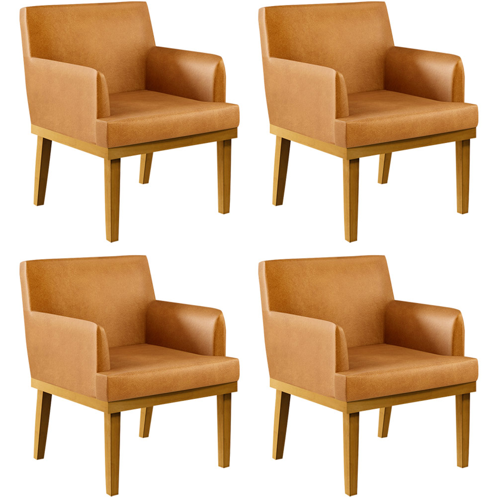 Kit 04 Poltronas Decorativas Sala de Estar Base Mel Beatriz W01 Couríssimo Whisky - Lyam Decor