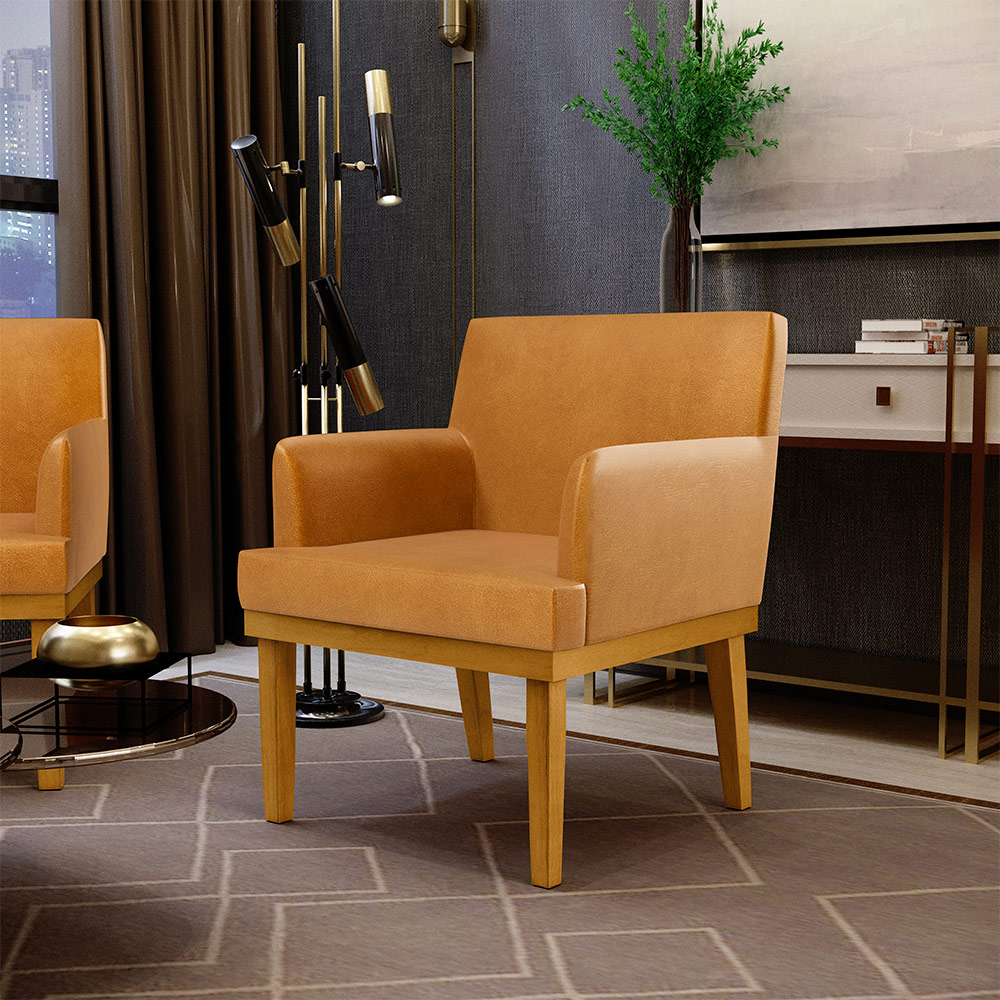 Kit 04 Poltronas Decorativas Sala de Estar Base Mel Beatriz W01 Couríssimo Whisky - Lyam Decor