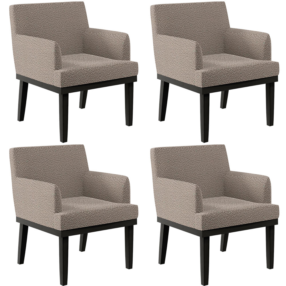 Kit 04 Poltronas Decorativas Sala de Estar Base Preto Beatriz W01 Bouclê Bege - Lyam Decor