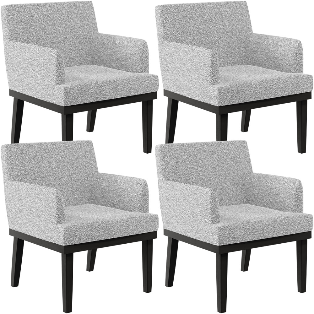 Kit 04 Poltronas Decorativas Sala de Estar Base Preto Beatriz W01 Bouclê Cinza - Lyam Decor