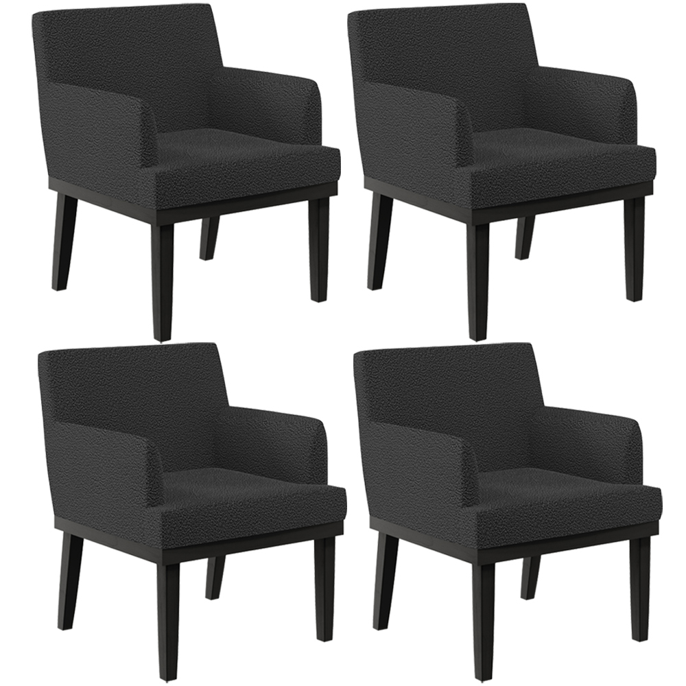Kit 04 Poltronas Decorativas Sala de Estar Base Preto Beatriz W01 Bouclê Preto - Lyam Decor