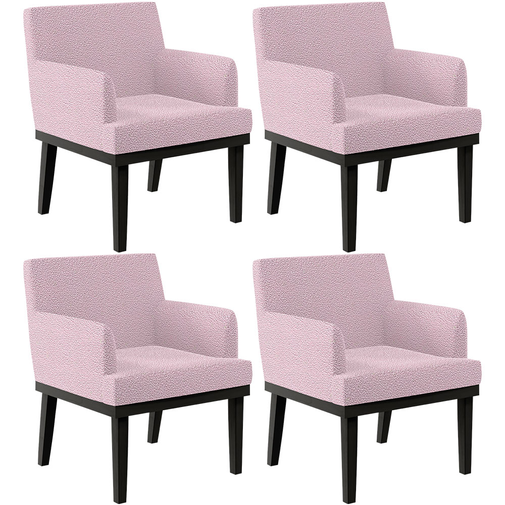 Kit 04 Poltronas Decorativas Sala de Estar Base Preto Beatriz W01 Bouclê Rosê - Lyam Decor