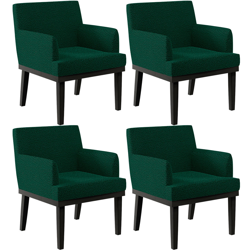 Kit 04 Poltronas Decorativas Sala de Estar Base Preto Beatriz W01 Bouclê Verde - Lyam Decor