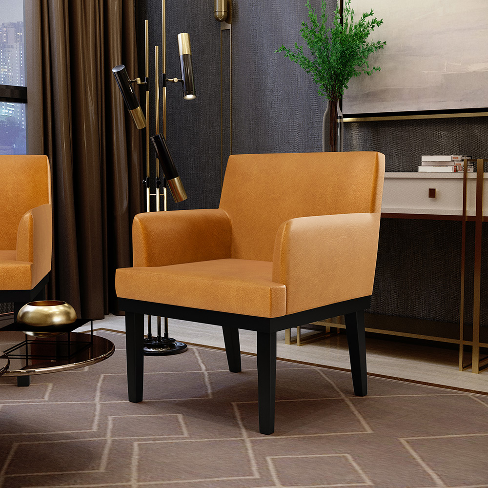 Kit 04 Poltronas Decorativas Sala de Estar Base Preto Beatriz W01 Couríssimo Whisky - Lyam Decor