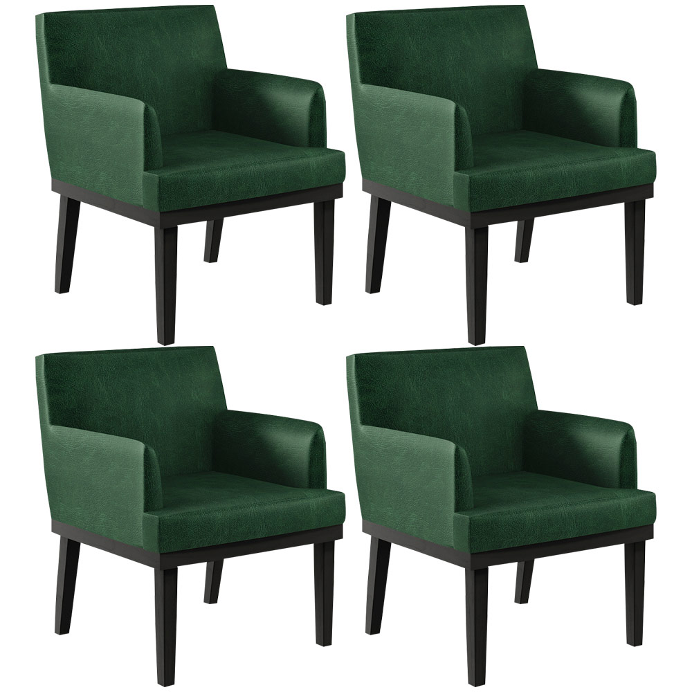Kit 04 Poltronas Decorativas Sala de Estar Base Preto Beatriz W01 Facto Verde Musgo - Lyam Decor