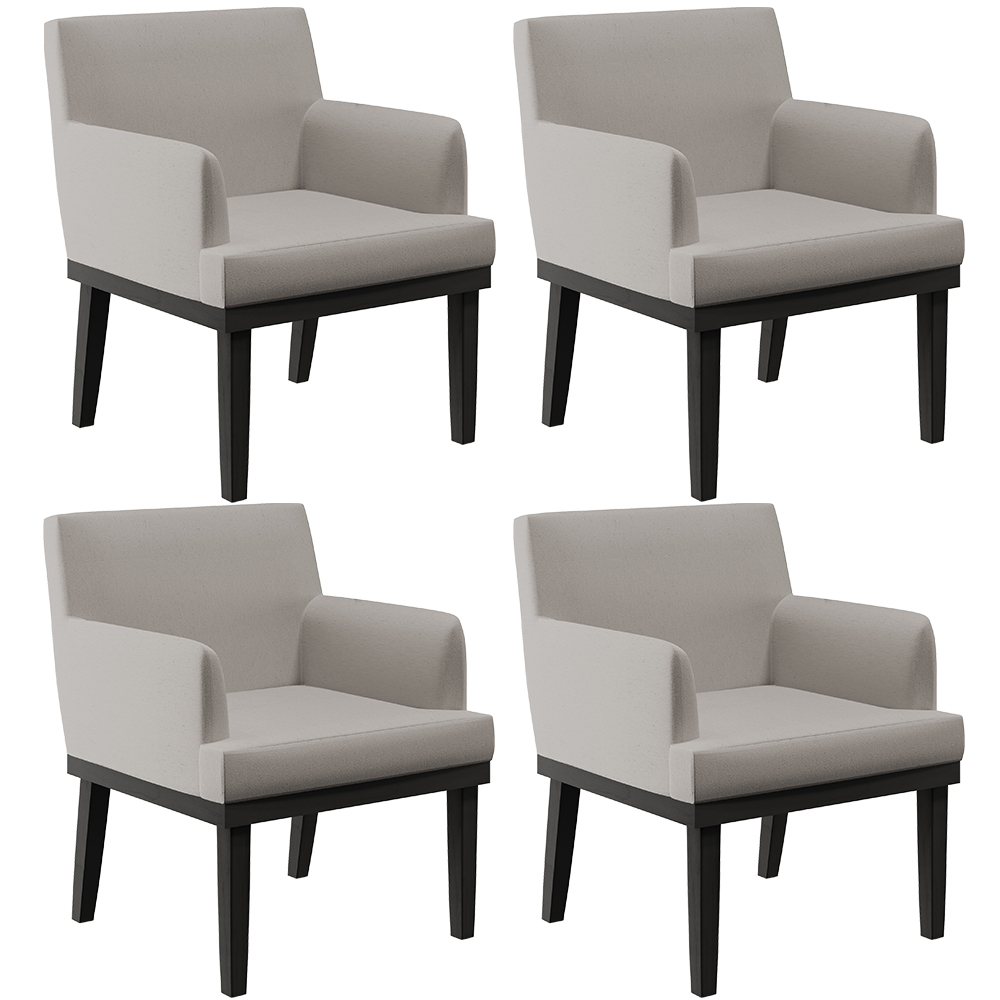 Kit 04 Poltronas Decorativas Sala de Estar Base Preto Beatriz W01 Linho Bege - Lyam Decor