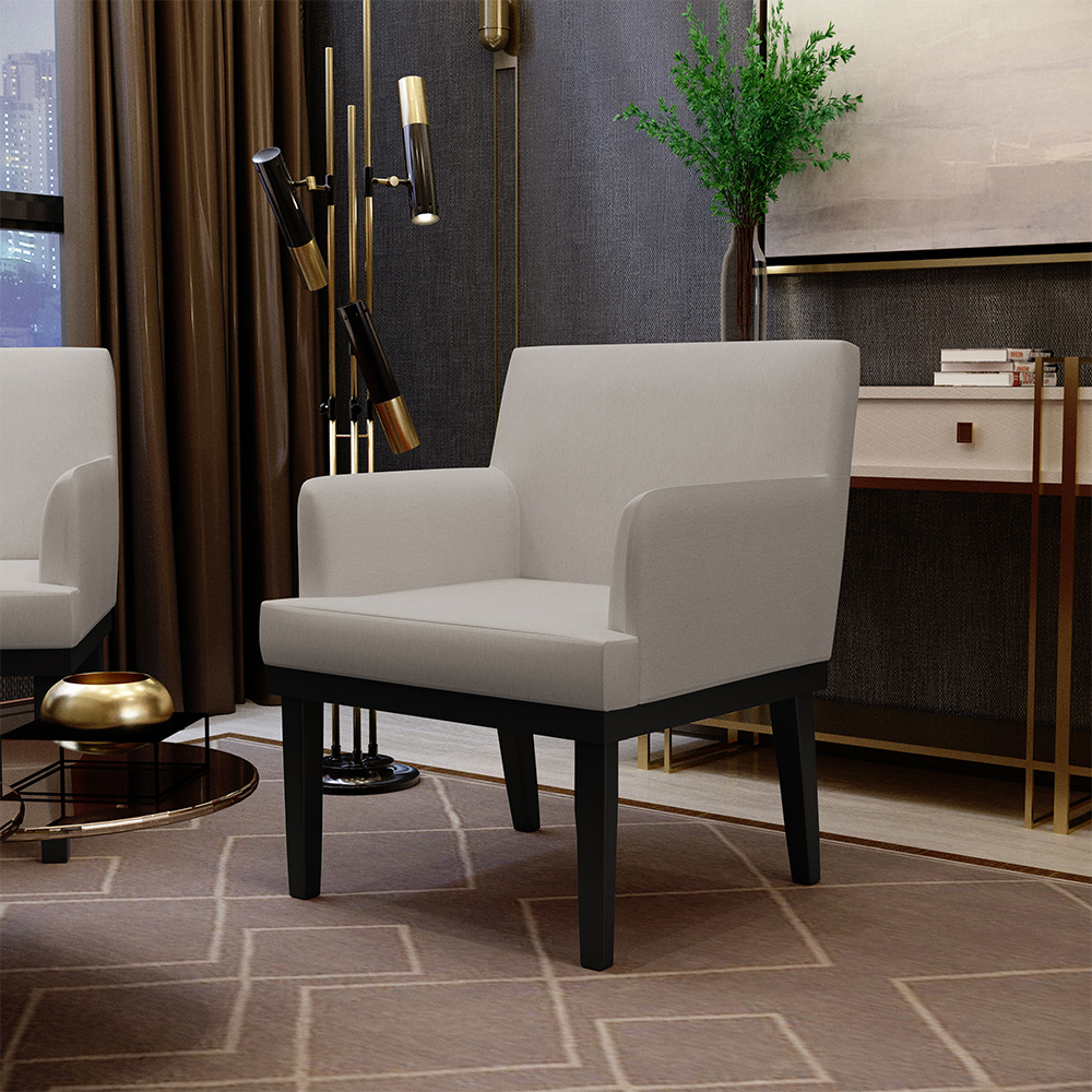 Kit 04 Poltronas Decorativas Sala de Estar Base Preto Beatriz W01 Linho Bege - Lyam Decor