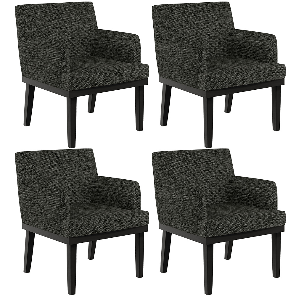 Kit 04 Poltronas Decorativas Sala de Estar Base Preto Beatriz W01 Linho Chumbo - Lyam Decor