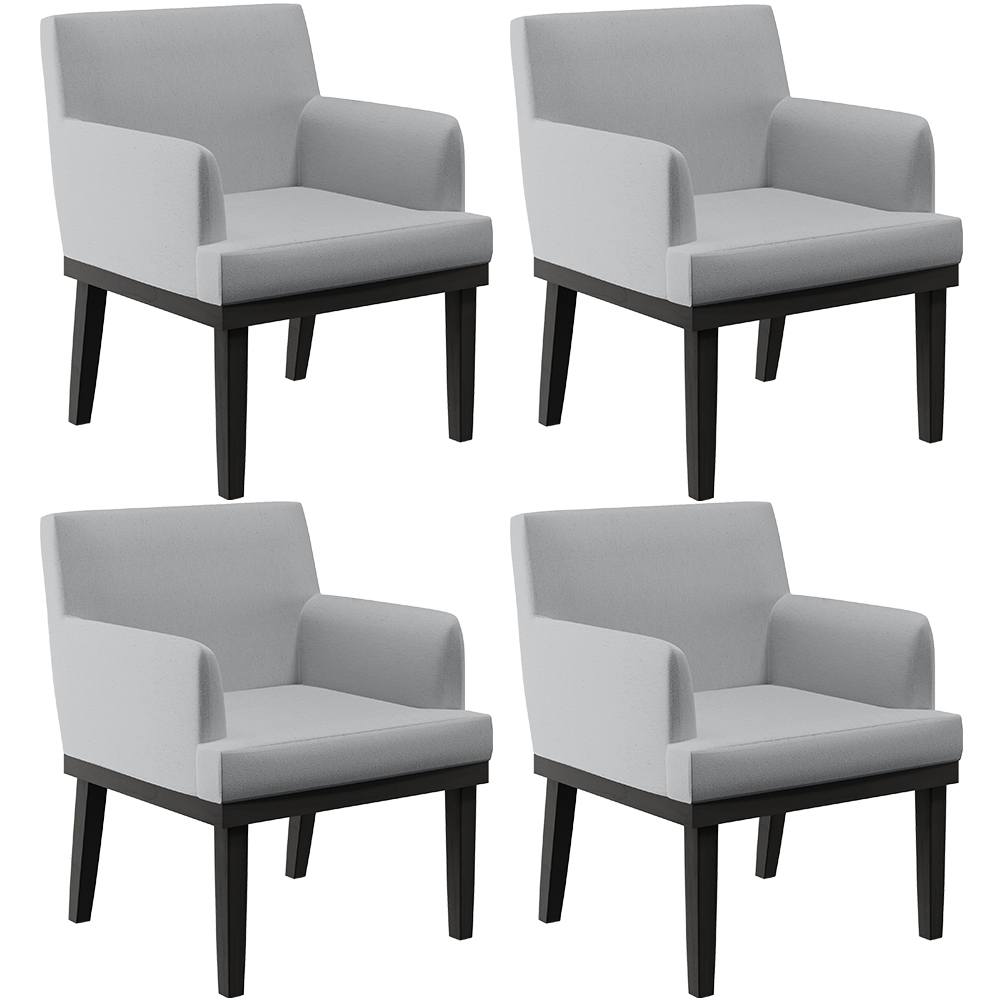 Kit 04 Poltronas Decorativas Sala de Estar Base Preto Beatriz W01 Linho Cinza - Lyam Decor