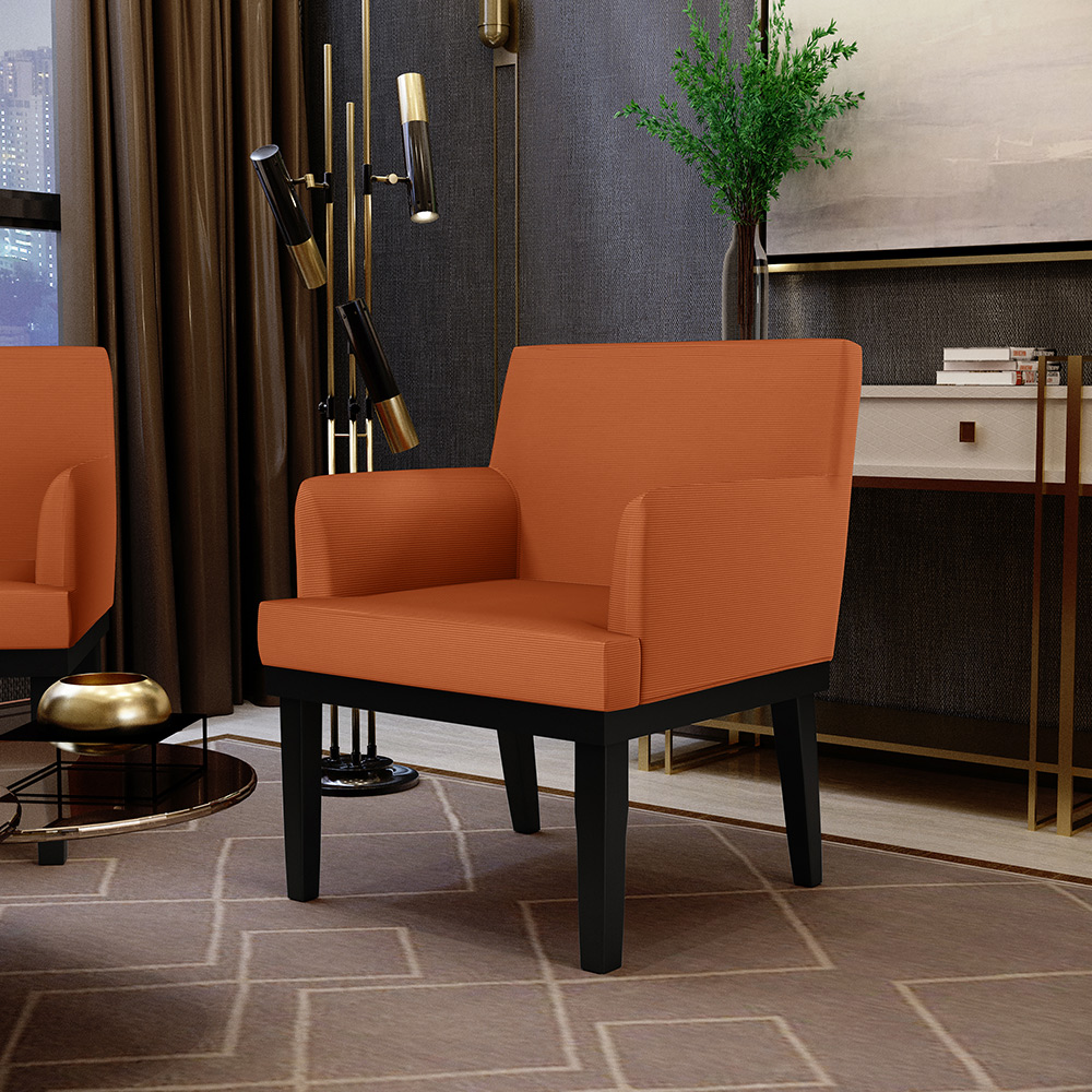 Kit 04 Poltronas Decorativas Sala de Estar Base Preto Beatriz W01 Tecido Terracota - Lyam Decor