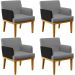 Kit 04 Poltronas Decorativas Sala de Estar Beatriz W01 Linho Cinza Escuro Couríssimo Preto - Lyam Decor