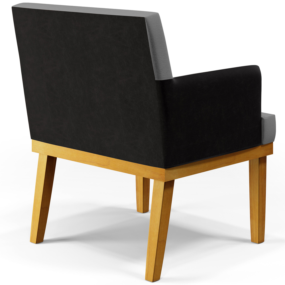 Kit 04 Poltronas Decorativas Sala de Estar Beatriz W01 Linho Cinza Escuro Couríssimo Preto - Lyam Decor