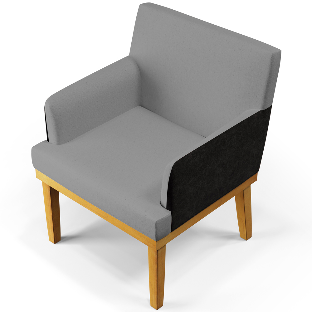 Kit 04 Poltronas Decorativas Sala de Estar Beatriz W01 Linho Cinza Escuro Couríssimo Preto - Lyam Decor