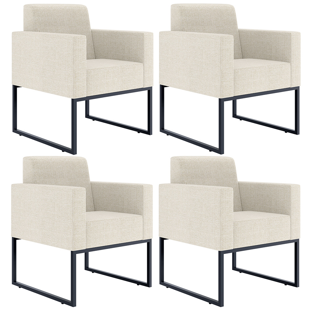 Kit 04 Poltronas Decorativas Sala e Recepção Base Fixa Metal Helô L02 Linho Champagne - Lyam Decor
