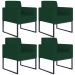 Kit 04 Poltronas Decorativas Sala e Recepção Base Fixa Metal Helô L02 Suede Verde Musgo - Lyam Decor