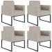 Kit 04 Poltronas Decorativas para Sala Recepção Base Fixa De Metal Helô L02 Linho Bege - Lyam Decor