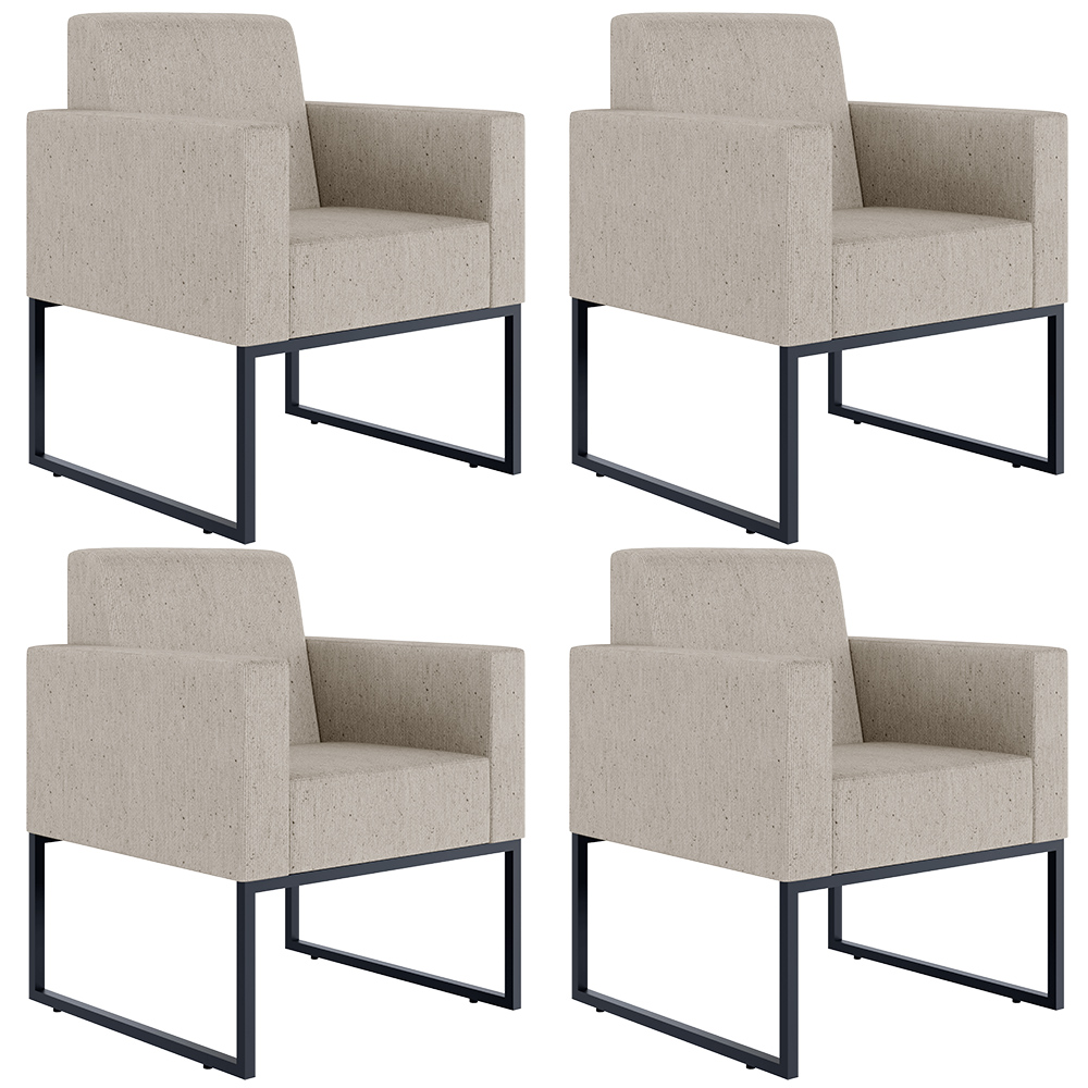Kit 04 Poltronas Decorativas para Sala Recepção Base Fixa De Metal Helô L02 Linho Bege - Lyam Decor