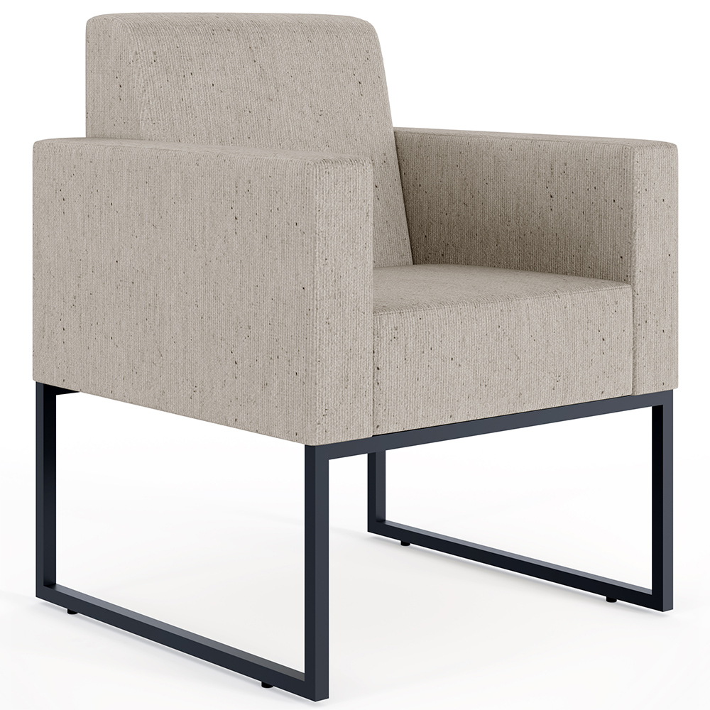 Kit 04 Poltronas Decorativas para Sala Recepção Base Fixa De Metal Helô L02 Linho Bege - Lyam Decor