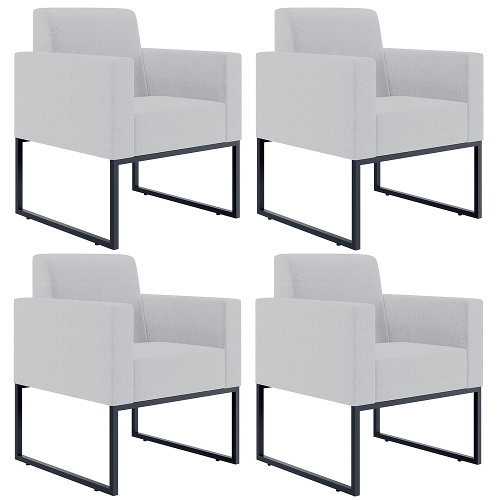 Kit 04 Poltronas Decorativas para Sala Recepção Base Fixa De Metal Helô L02 Linho Cinza - Lyam Decor