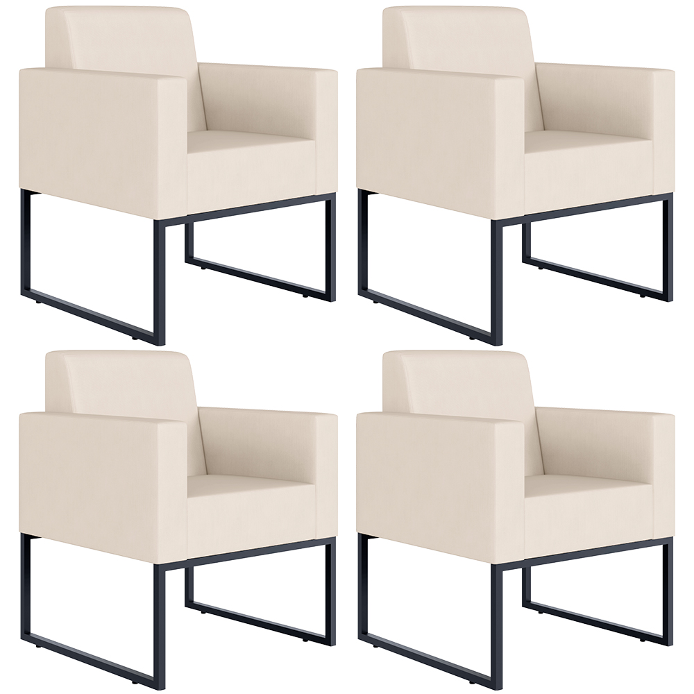Kit 04 Poltronas Decorativas para Sala Recepção Base Fixa De Metal Helô L02 Suede Bege - Lyam Decor