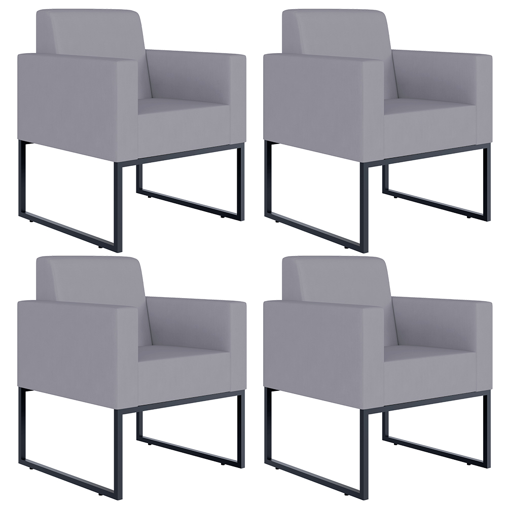 Kit 04 Poltronas Decorativas para Sala Recepção Base Fixa De Metal Helô L02 Suede Cinza - Lyam Decor
