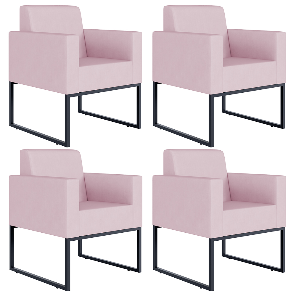 Kit 04 Poltronas Decorativas para Sala Recepção Base Fixa De Metal Helô L02 Suede Rosê - Lyam Decor