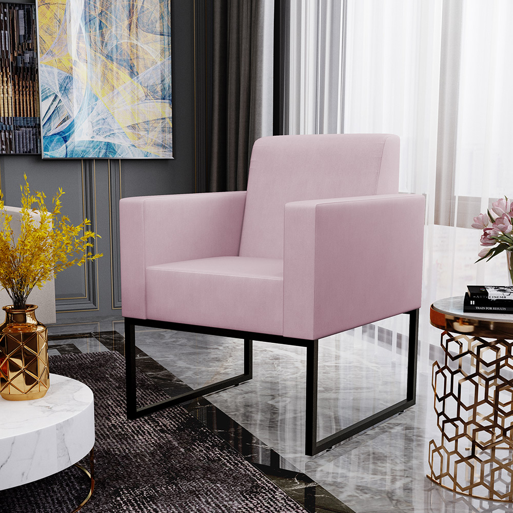 Kit 04 Poltronas Decorativas para Sala Recepção Base Fixa De Metal Helô L02 Suede Rosê - Lyam Decor