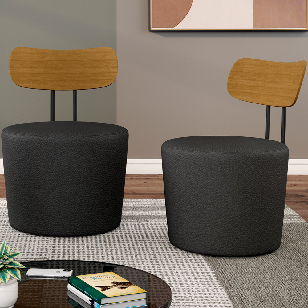 Kit 04 Poltronas Para Sala De Estar Decorativa Base Fixa Luara M03 Couríssimo Preto - Lyam Decor