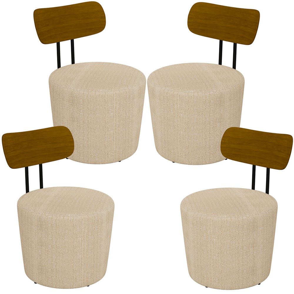 Kit 04 Poltronas Para Sala De Estar Decorativa Base Fixa Luara M03 Linho Bege - Lyam Decor