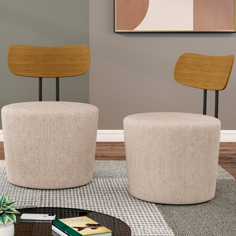 Kit 04 Poltronas Para Sala De Estar Decorativa Base Fixa Luara M03 Linho Cru - Lyam Decor