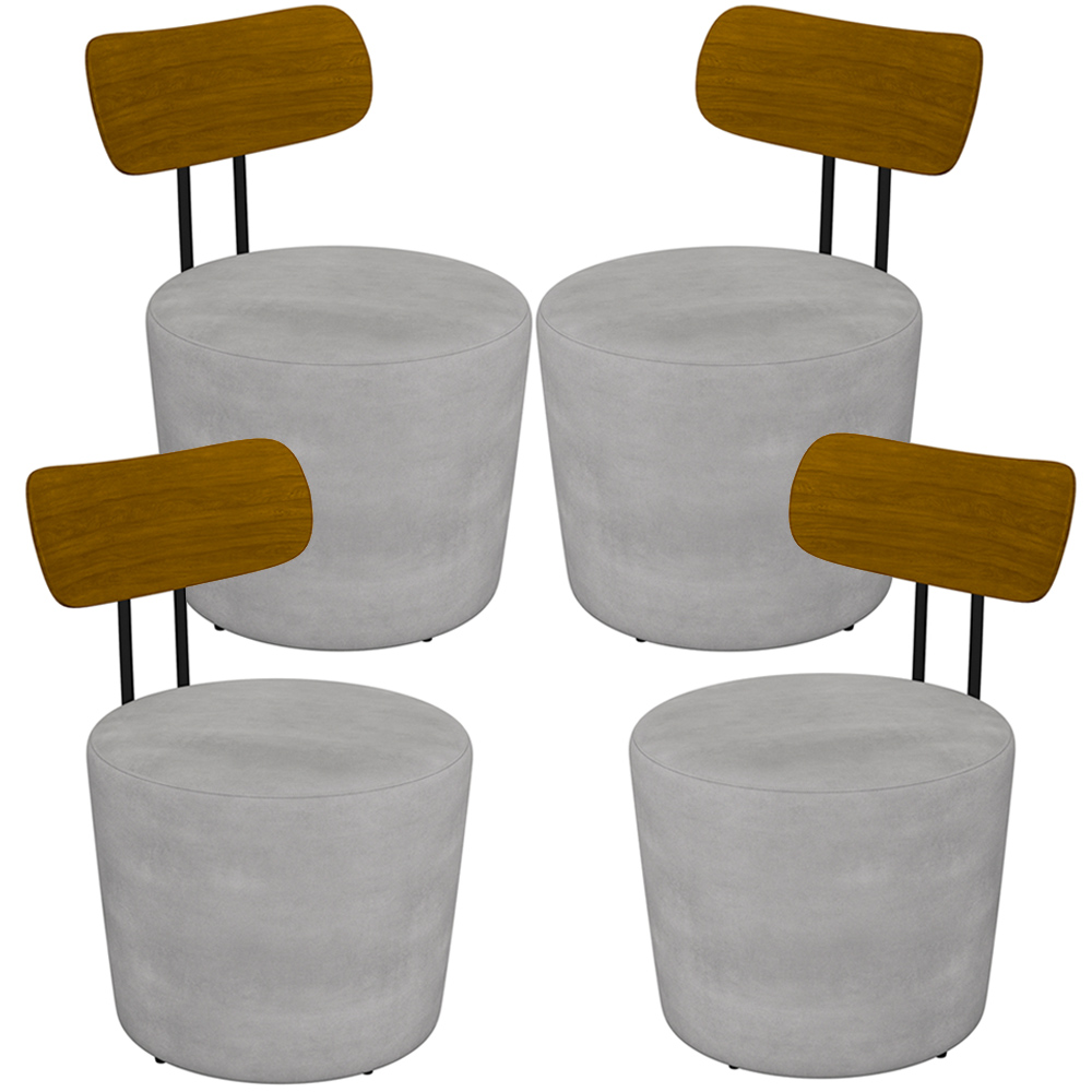 Kit 04 Poltronas Para Sala De Estar Decorativa Base Fixa Luara M03 Veludo Cinza - Lyam Decor