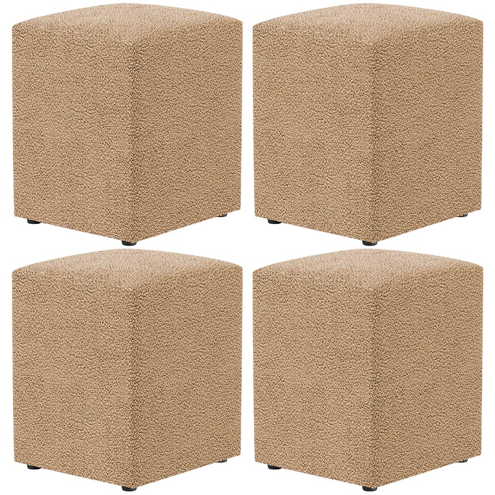 Kit 04 Puffs Quadrado Decorativo Sala De Estar L02 Bouclê Mostarda - Lyam Decor