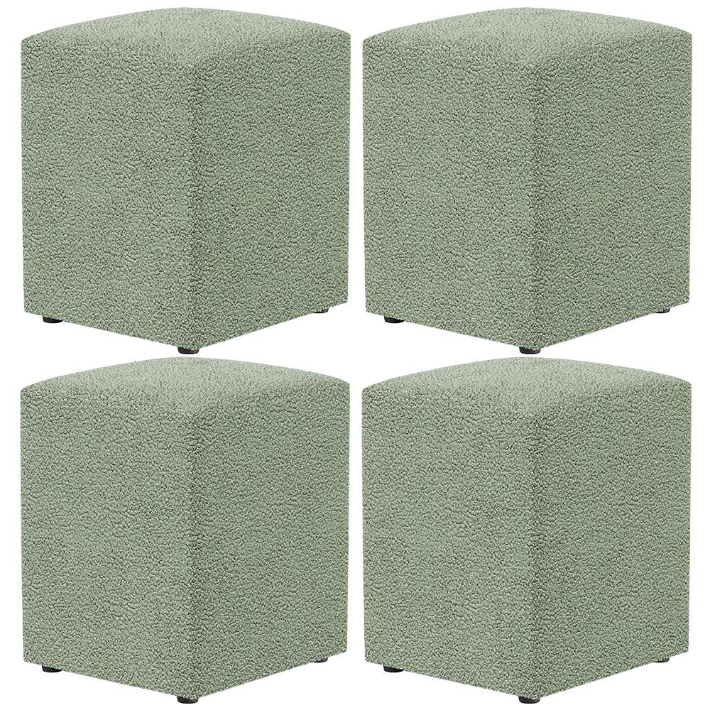 Kit 04 Puffs Quadrado Decorativo Sala De Estar L02 Bouclê Oliva - Lyam Decor