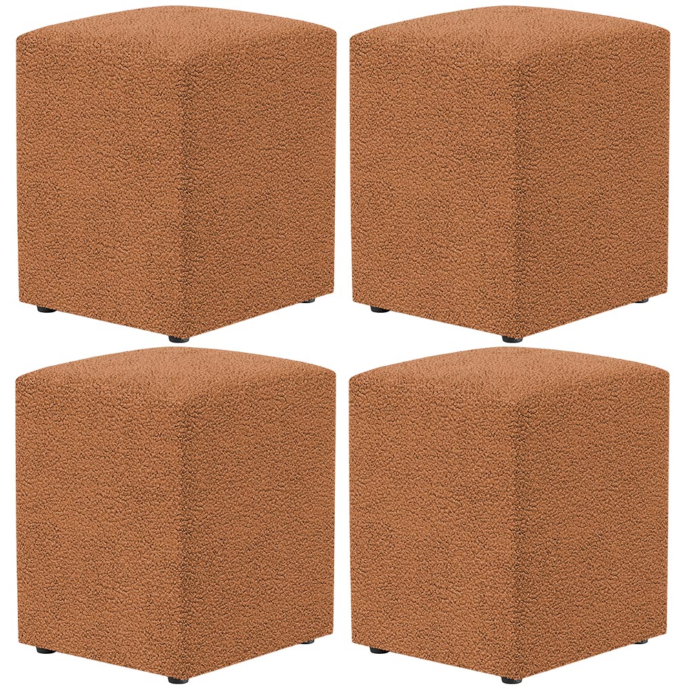 Kit 04 Puffs Quadrado Decorativo Sala De Estar L02 Bouclê Terracota - Lyam Decor