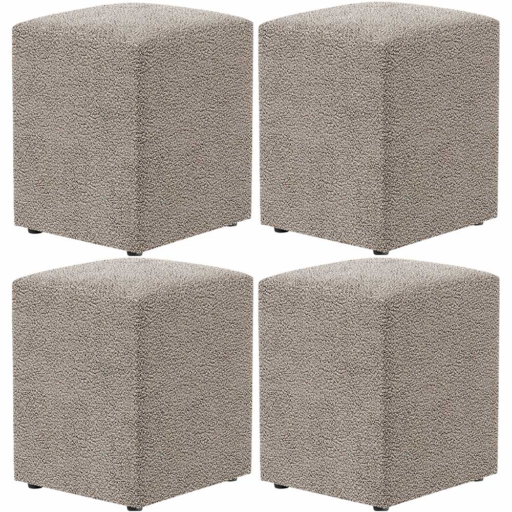 Kit 04 Puffs Quadrado L02 Decorativo Bouclê Bege - Lyam Decor