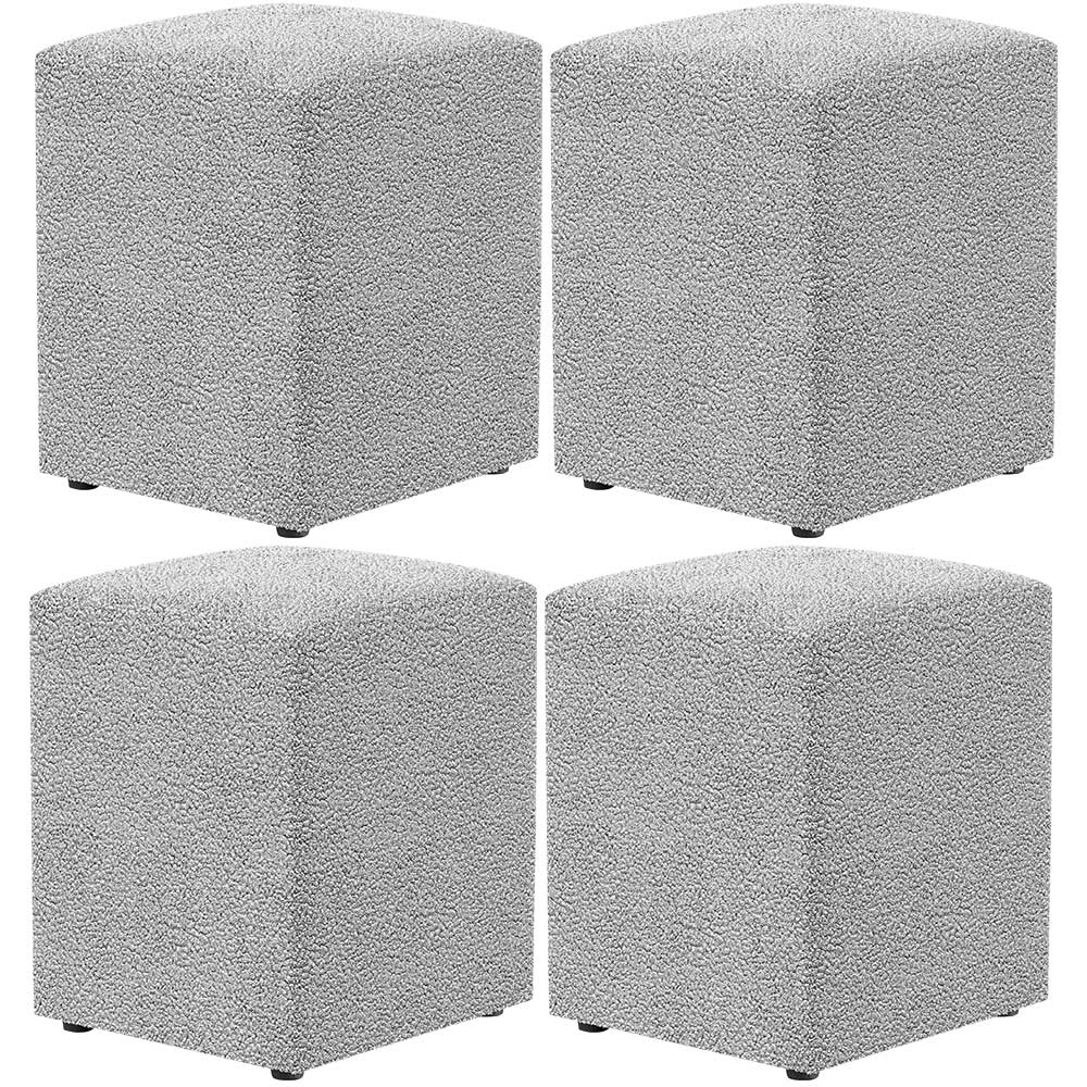 Kit 04 Puffs Quadrado L02 Decorativo Bouclê Cinza - Lyam Decor