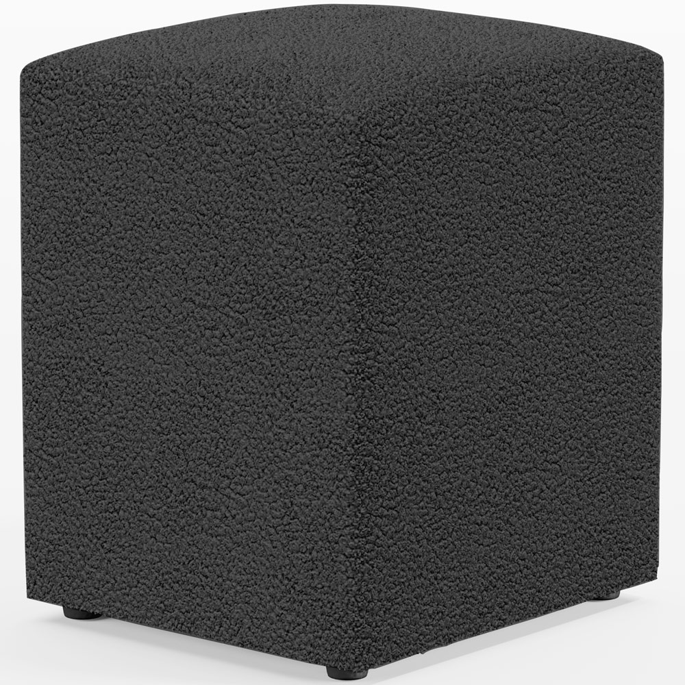 Kit 04 Puffs Quadrado L02 Decorativo Bouclê Preto - Lyam Decor