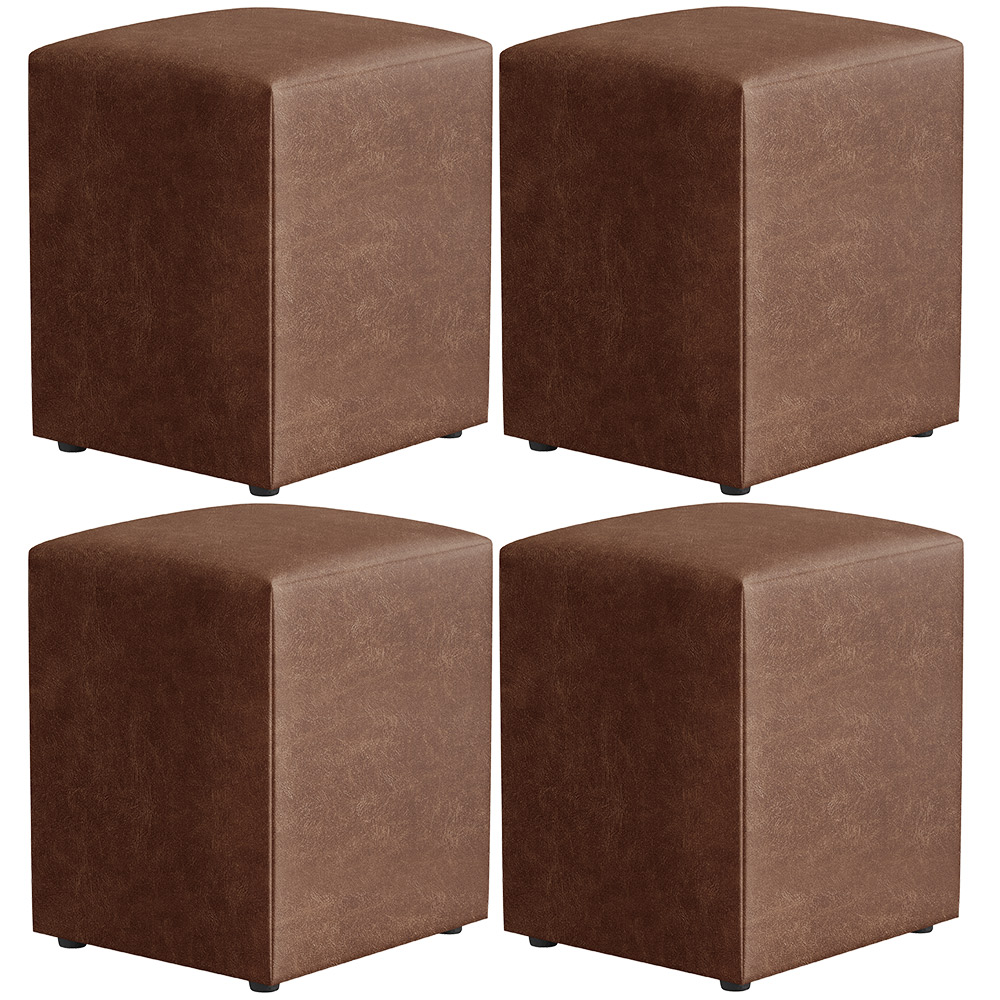 Kit 04 Puffs Quadrado L02 Decorativo Couríssimo Marrom - Lyam Decor