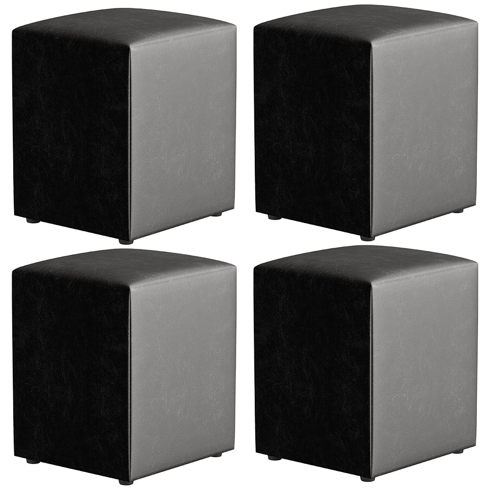 Kit 04 Puffs Quadrado L02 Decorativo Couríssimo Preto Brilho - Lyam Decor